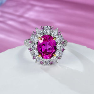 New Authentic S925 Sterling Silver Elegant 8x10mm Pink Diamond Rng for Women Female European