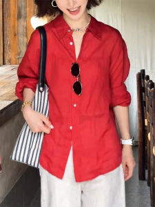 QINGNAER | Stylish Casual Loose Fit Plus Size Polo Collar Long Sleeve Shirt