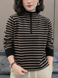 ฤดูหนาวลายถักเสื้อกันหนาวครึ่งคอยาวแขนยาวแฟชั่นสุภาพสตรีที่อบอุ่นของขวัญวันแม่ผ้าฝ้ายโพลีเอสเตอร์ผสม