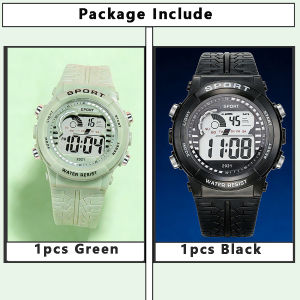 2pcs/Set Kids Electronic Watch Multifunction Sports Wristwatch LED Display Alarm Clock Watches for Boys Girls Students Gift