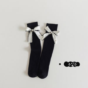 ถุงเท้าเด็กผู้หญิง ถุงเท้าผ้าฝ้ายแท้ ถุงเท้าข้อสั้น ถุงเท้าข้อยาว ผูกโบว์ แฟชั่นฤดูใบไม้ผลิและฤดูใบไม้ร่วง ถุงเท้าเด็ก