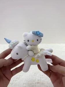 Sanrio | Cute Aesthetic Hello Kitty Unicorn Angel Plush Doll Keychain With Pearl Decor Lovely Bag Charm Ornament Gift for Kids Girls