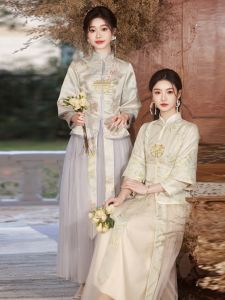 Grey Chinese Style Matron of Honor Dress 2025 New plus Size Show He Wind Classical Beauty Sisters Group Small Audience Evening Gown Women