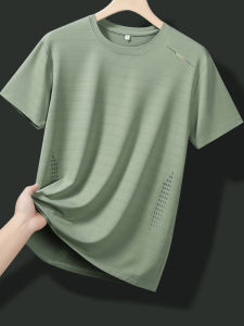 เสื้อยืดแขนสั้นผ้าไหมน้ำแข็งแห้งเร็วสำหรับผู้ชาย ทรงหลวม คอตั้ง ระบายอากาศได้ดี สำหรับวิ่งและออกกำลังกาย ฤดูร้อน 2025