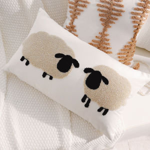 Cute Brown Cartoon Sheep Pillowcase Sofa Bed Window Seat Cushion Cover Kids Room Decor Universal Square PP Cotton Filled Pillow