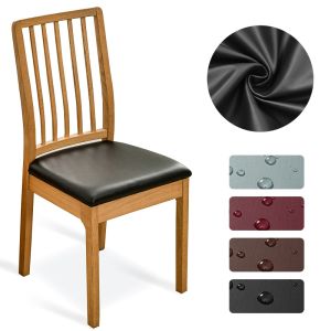 Waterproof Square Chair Cushion Cover PU Leather Stretch Kitchen Dining Chair Seat Cover Furniture Protector For Restaurant Wedding Banquet Hotel