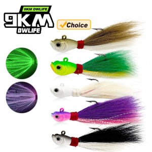 9KM Bucktail Jigs Head Hook 5pcs Fish Hair Jig Swimbait Deer Hair Hooks Surf Fishing for Walleye Striper Saltwater Freshwater