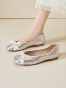 Josiny | French Bow Flat Mary Jane Shoes Square Toe Soft Bottom Slip-on