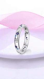 Nhẫn Bạc 925 Lấp Lánh Hình Sao Đêm Đính Zircon Dành Cho Nữ Kiểu Dáng Cổ Điển Viền Đá Nhẫn Cưới Trang Sức Cao Cấp Quà Tặng