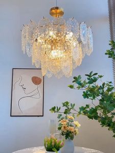 Crystal French Chandelier LED Living Room Ceiling Light Tricolor For Living Room Bedroom Dining Decoration High Ceiling Lamp