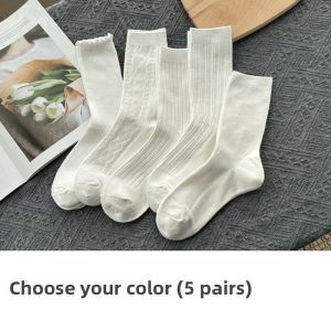 White Womens Cotton Sports Socks Anti-Odor Long Striped Mid-Calf Socks Breathable Comfortable Soft Fabric Home Office Socks