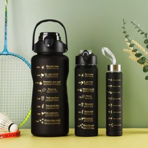 ZOWOKI Gradient Color Portable Sports Kettle Lift Outdoor Straws Accompanying Cup Suit 3 -Piece