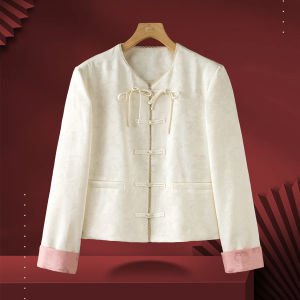 Traditional Style Autumn Multi-Color Beaded Snap Collar Jacket
