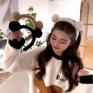 ที่คาดผม ผ้ากํามะหยี่ขนนิ่ม แต่งหูหมีน่ารัก เครื่องประดับ แฟชั่นสําหรับผู้หญิง