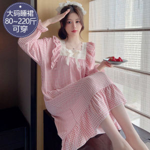 ชุดนอนกระโปรงผู้หญิงสำหรับฤดูใบไม้ผลิและฤดูใบไม้ร่วงชุดนอนแขนยาวผ้าฝ้ายแท้เพิ่มขนาดไซส์ใหญ่พิเศษสไตล์เจ้าหญิงสวยหวานแบบใหม่ปี2023ชุดใส่ในบ้าน