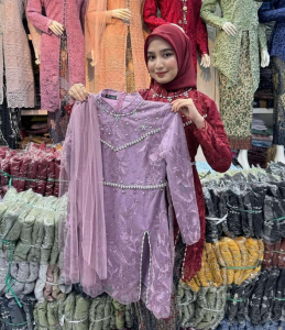 (FREE HIJAB) Setelan kebaya tille Payet model inara full puring terbaru