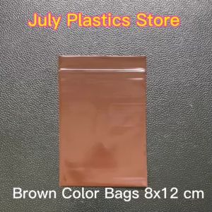 ถุงซิปสีชาทีบแสง ขนาด 8x12 ซม. Brown Plastic Bags  แพค 100 ใบ ถุงซิปรูด ถุงใส่ยา หนาเหนียวซิปแน่น  July Plastics
