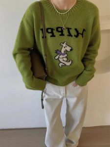 ลายตัวอักษรคริสต์มาสแคชเมียร์ เสื้อผ้าถัก ผู้หญิง หลวม แขนยาวพอดี หนาขึ้น เสื้อสเวตเตอร์ คอกลม เสื้อสวม ฤดูหนาว เสื้อฐาน