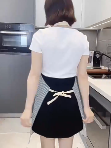 SEA JJTผ้ากันเปื้อนลายทางผ้าฝ้ายและผ้าลินินเนื้อระบายอากาศได้ดีทันสมัยใช้ในครัวเรือนผ้ากันเปื้อนสำหรับในครัวร้านอาหารทำงานกันเปื้อนผ้ากันเปื้อนผ้าฝ้ายและผ้าลินินลายทางแฟชั่นระบายอากาศในครัวที่บ้านผ้ากันเปื้อนป้องกันการเปรอะเปื้อนทำงานในร้านอาหาร