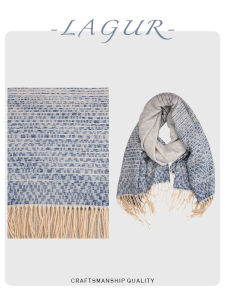 Tweed Classic Style ICE CLEAR Blue Chic Gradient Thickened Double-Sided Scarf Woven Scarf Handmade Tassel Couple Winter Women