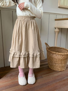 Spring Autumn Plaid Print Half Skirt for Girls Cotton Korean Style Childrens Clothing Midi Skirt Gingham Pattern Skirts