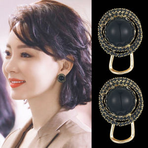 Elegant Black Elliptical Earrings S925 Silver Needle Womens Fashion Jewelry Versatile Simple Design Clip-On Ear Jewelry