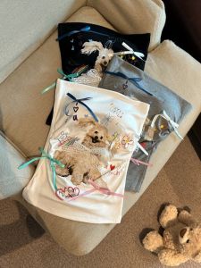 GUZILIAN | Áo thun nữ mùa hè mới in hình chó cổ bướm ngọt ngào ôm vừa vặn có đệm ngực ngắn phong cách ngọt ngào thường ngày đi chơi