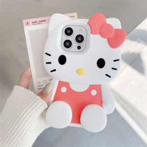 Sanrio | Cute 3D Hello Kitty Bow Leg Stand Case for iPhone 16 15 14 13 12 Pro Max iPhone 11 Cartoon Shockproof Silicone Holder Back Cover