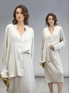 COCOBELLA | Embroidered Pleated Textured Satin Shirt
