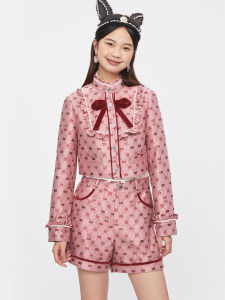 EYEDOLL High Waist Floral Print Short Pants Womens Embroidered Rose Pink Casual Trousers Autumn Fashion Ladies Style