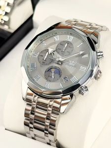 Hiện đại đơn giản Oris thương hiệu cao cấp chống nước phong cách công sở đèn dạ quang chu kỳ Mặt Trăng hiển thị của nam giới đa chức năng đồng hồ thạch anh Thép thuần nhất vành đai Đồng hồ nam