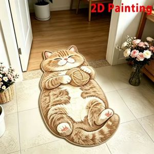 Thảm Trải Sàn Hình Mèo Con Mũm Mĩm VIKAMA - Thảm Trải Sàn Hình Mèo Dễ Thương Cầm Sợi Len Chống Trượt Màu Nâu Mềm Mại Không Đều Kích Thước Dùng Trang Trí Phòng Khách