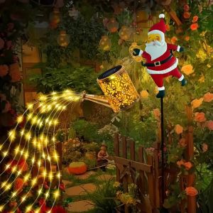 Outdoor Christmas Solar Santa Claus Kettle Lights LED Colorful Garden Stake Lamp for Yard Lawn Pathway Xmas Holiday Party Decor
