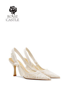 French Style Embroidered Lace High Heel Sandals Wedding Shoes Womens Fashionable Garden Dream Castle Flat Low Cut Ankle Strap