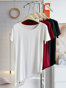 เสื้อยืดแขนสั้นทรงเข้ารูปแบบไม่สมมาตรสำหรับผู้หญิงในช่วงฤดูร้อน คอตั้ง ดีไซน์เปิดหลัง วัสดุโมดอล วัสดุยูเนสโก เสื้อโยคะ เสื้อผ้าเต้นรำแบบทันสมัย