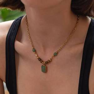 Ingemark | Ingemark Bohemian Multi Layer Natural Stone Bead Pendant Necklace Women Stainless Steel Gold Plated Stackable Chokers Necklaces
