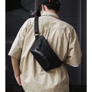 Casual Sports Mens Large Capacity Crossbody Bag Riding Waist Bag Street Trend Nylon Fabric Zipper Closure Soft Shoulder Strap