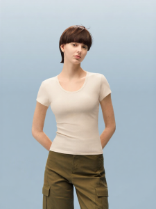 Bananain | Cool Lightweight U-Neck T-Shirt Short Sleeve Womens Top White