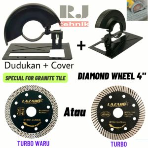 Dudukan Adaptor Braket Gerinda Meja Marble Cutter Mini Potong Granit Keramik + Mata Pisau Granit Diamond Wheel Turbo 4" inch