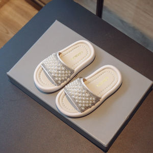 Summer New Princess Style Flat Sandals with Pearls for Girls