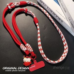 สายสะพายโทรศัพท์แบบถักสีแดงและสีขาว สายสะพายข้างแบบสามทาง สายรัดรูปตัวอักษรแบบยุ่งเหยิงสำหรับผู้หญิง เครื่องประดับโทรศัพท์มือถือแบบใหม่