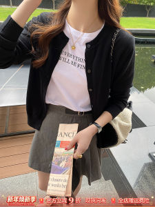 Black Knitted Sweater Coat Womens Autumn Winter New Style Thin Open Cardigan High-End Feeling Long Sleeve Button up Top