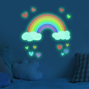 YESPERY Cartoon Rainbow Cloud Luminous Wall Stickers For Kids Rooms Bedroom Home Decortion Wall Decals Glow In The Dark Stars Stickers
