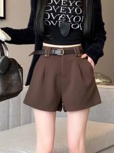 AMMIN 2024 Autumn new button high-waisted commuter wide-leg pants female Korean version style simple solid color A-line anti-slip elegant straight pants