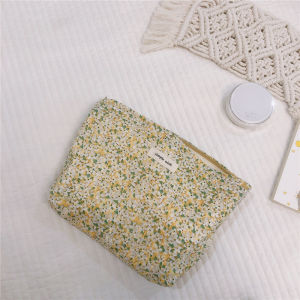 โรแมนติกสไตล์ประเทศฝรั่งเศสผ้าฝ้ายกระเป๋าถือขนาดใหญ่ความจุกระเป๋าเดินทางแป้งกระเป๋าดอกไม้พิมพ์ซิปปิด