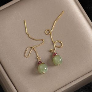 VENTFILLE Gold Color Hetian Jade Earrings for Women Green Round Jewelry Girls Gift Dropshipping Wholesale
