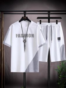 ROMON | Romon Ice Silk Casual Set Lightweight Breathable Fashion Short Sleeve T-Shirt Sports Shorts Two-Piece Set For Young Men