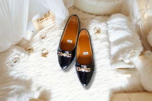 SY09 sepatu wanita flatshoes hitam glossy