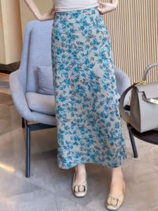 Floral Print High Waist Midi Skirt Slimming Concealing Summer New Style Retro Chic Womens Half-length Skirt Korean Style