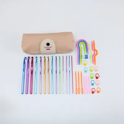 Colorful Aluminum Alloy Crochet Set 14pcs Metal Crochet Needles Yarn Needles Knitting Tool Set Handcraft Crochet Hooks Set